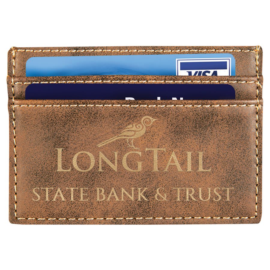 4" x 2 3/4" Rustic/Gold Laserable Leatherette Wallet Clip (Sold by Case of 10)
