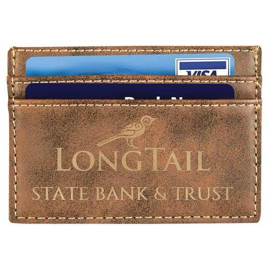 4" x 2 3/4" Rustic/Gold Laserable Leatherette Wallet Clip (Sold by Case of 10)