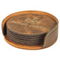 4" Rustic/Gold Round Laserable Leatherette 6-Coaster Set (Sold by Case of 4)