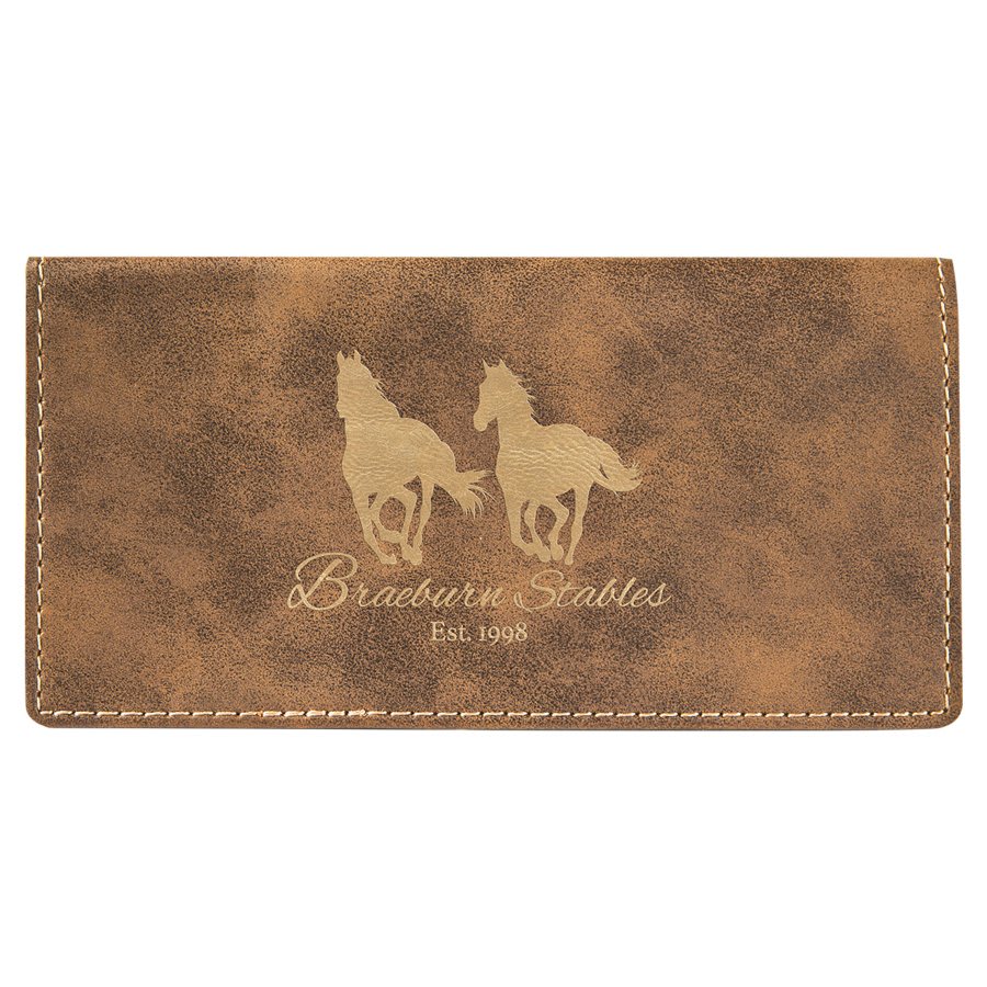 6 3/4" x 3 1/2" Rustic/Gold Laserable Leatherette Checkbook Cover (Sold by Case of 10)