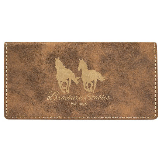 6 3/4" x 3 1/2" Rustic/Gold Laserable Leatherette Checkbook Cover (Sold by Case of 10)