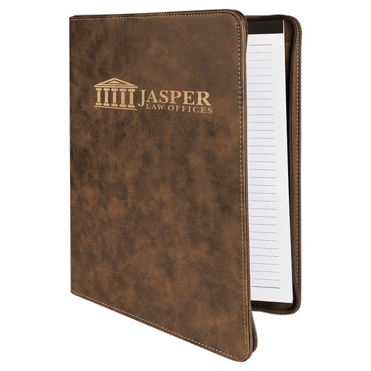 9 1/2" x 12" Rustic/Gold w/ Zipper Laserable Leatherette Portfolio with Notepad (Sold by Case of 4)