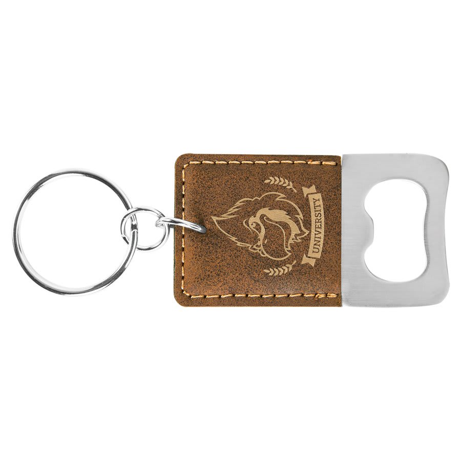 Rectangle Rustic/Gold Laserable Leatherette Bottle Opener Keychain (Sold by Case of 25)