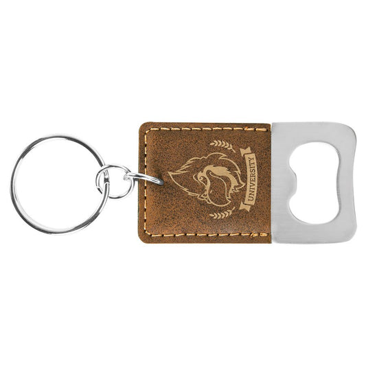 Rectangle Rustic/Gold Laserable Leatherette Bottle Opener Keychain (Sold by Case of 25)
