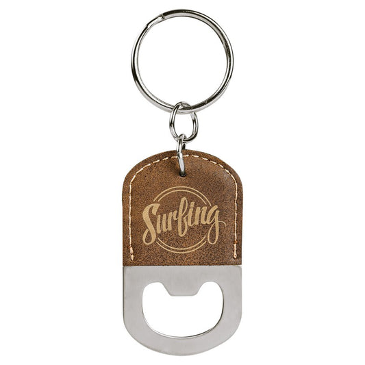 Oval Rustic/Gold Laserable Leatherette Bottle Opener Keychain (Sold by Case of 25)
