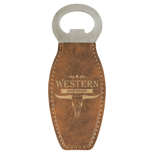 Rustic/Gold Laserable Leatherette Bottle Opener with Magnet (Sold by Case of 10)