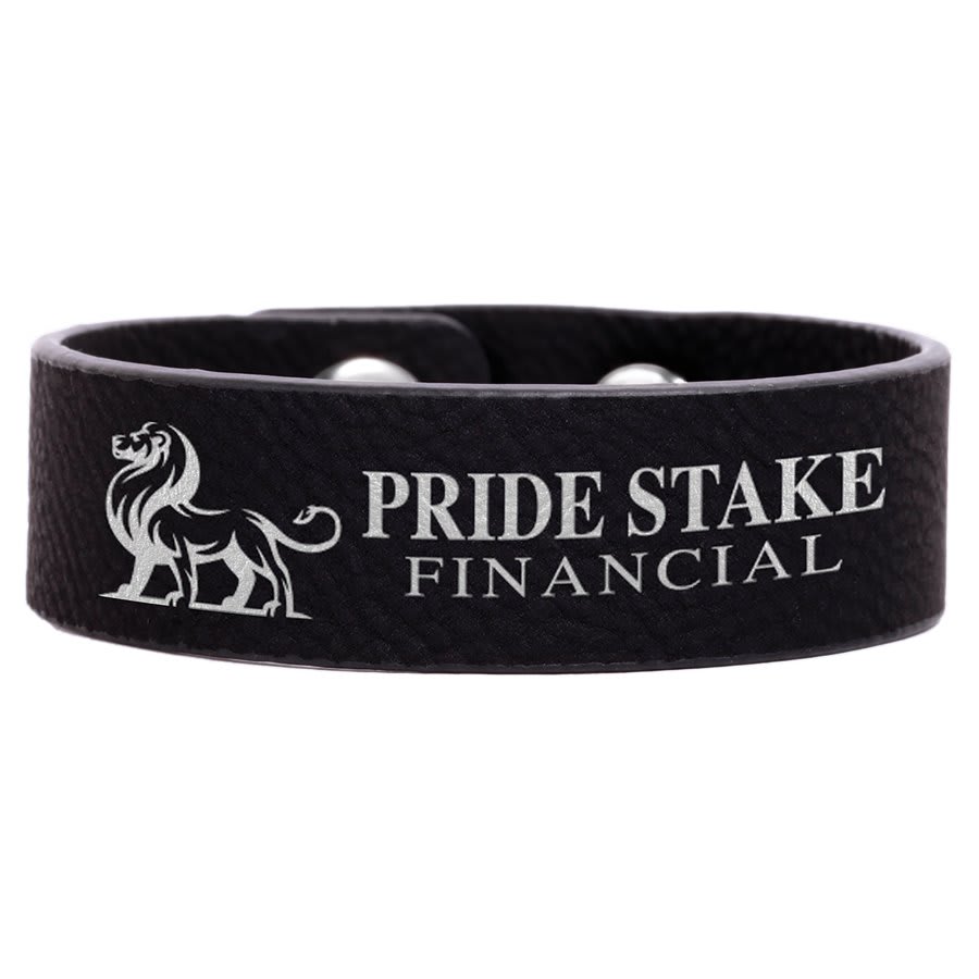 8 1/2" x 3/4" Black/Silver Laserable Leatherette Youth Cuff Bracelet (Sold by Case of 10)