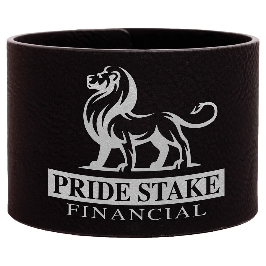 9 1/2" x 2" Black/Silver Laserable Leatherette Cuff Bracelet (Sold by Case of 10)