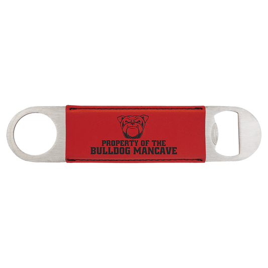 1 1/2" x 7" Red Laserable Leatherette Bottle Opener (Sold by Case of 25)