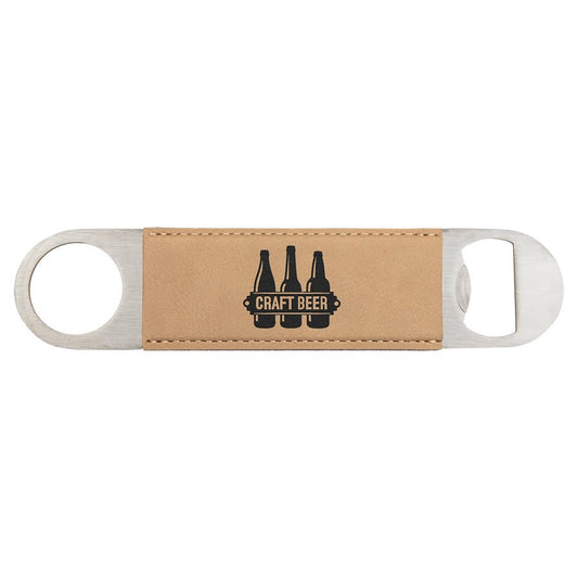 1 1/2" x 7" Light Brown Laserable Leatherette Bottle Opener (Sold by Case of 25)