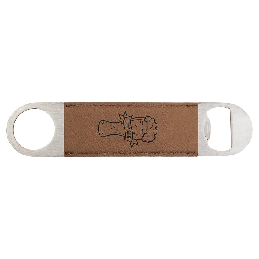1 1/2" x 7" Dark Brown Laserable Leatherette Bottle Opener (Sold by Case of 25)