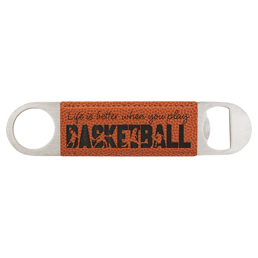 1 1/2" x 7" Basketball Laserable Leatherette Bottle Opener (Sold by Case of 25)