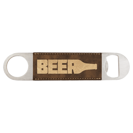 1 1/2" x 7" Rustic/Gold Laserable Leatherette Bottle Opener (Sold by Case of 25)