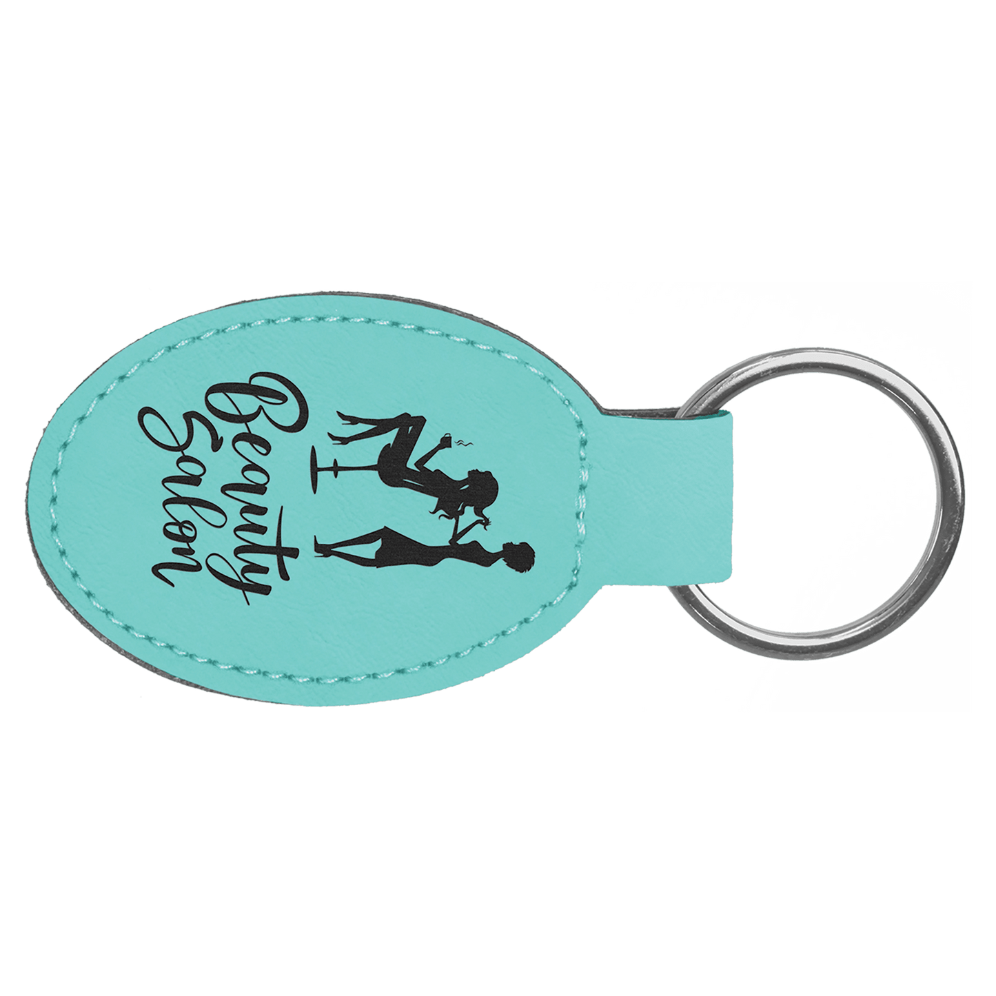 3" x 1 3/4" Teal Laserable Leatherette Oval Keychain (Sold by Case of 50)