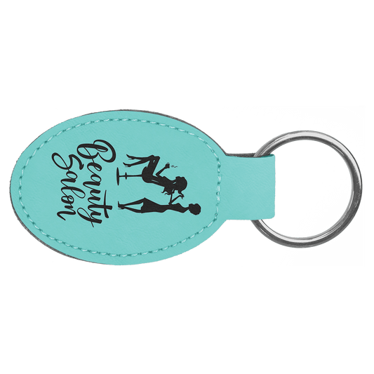 3" x 1 3/4" Teal Laserable Leatherette Oval Keychain (Sold by Case of 50)