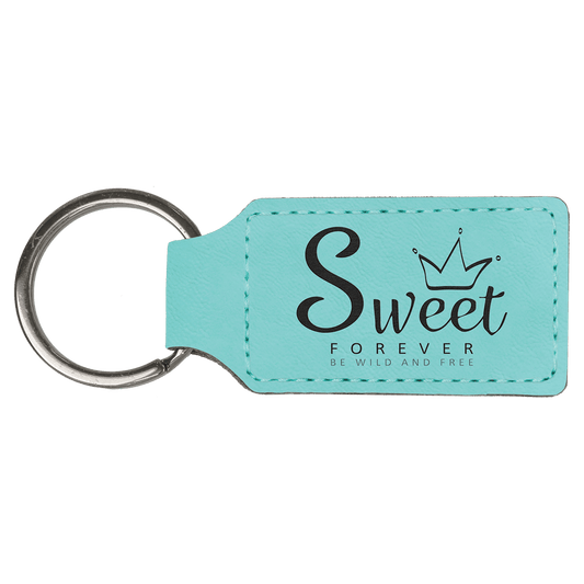 2 3/4" x 1 1/4" Teal Laserable Leatherette Rectangle Keychain (Sold by Case of 50)