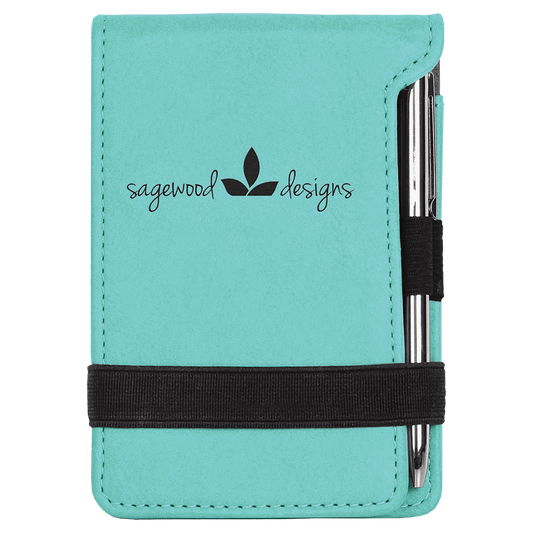 3 1/4" x 4 3/4" Teal Laserable Leatherette Mini Notepad with Pen (Sold by Case of 10)