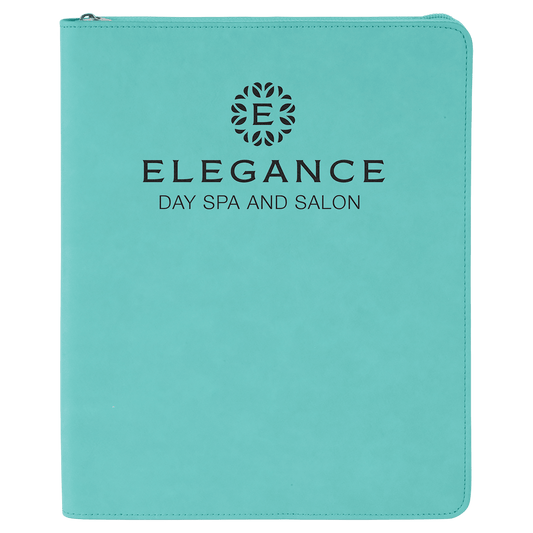 9 1/2" x 12" Teal with Zipper Laserable Leatherette Portfolio with Notepad (Sold by Case of 4)