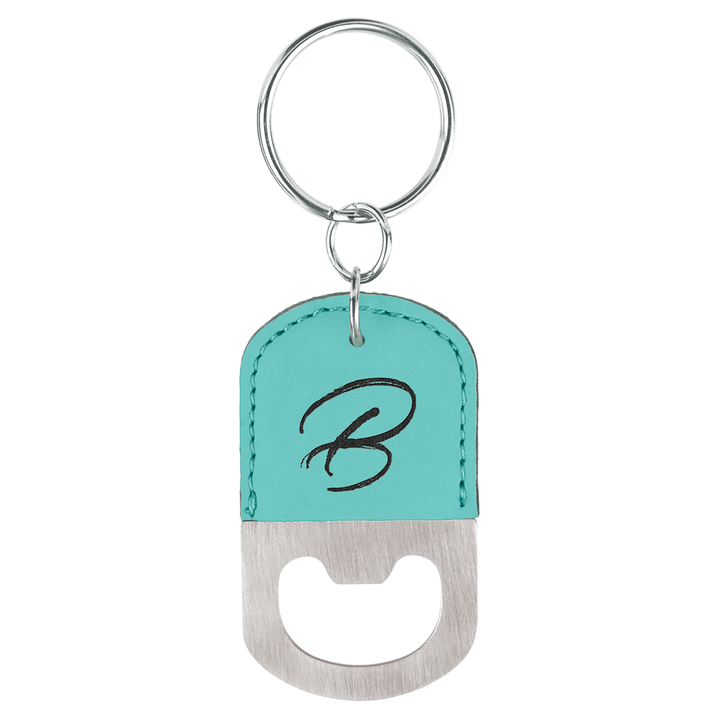 Oval Teal Laserable Leatherette Bottle Opener Keychain (Sold by Case of 25)