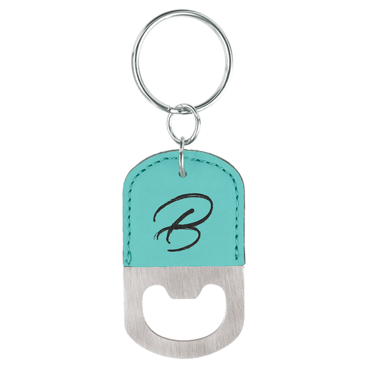 Oval Teal Laserable Leatherette Bottle Opener Keychain (Sold by Case of 25)
