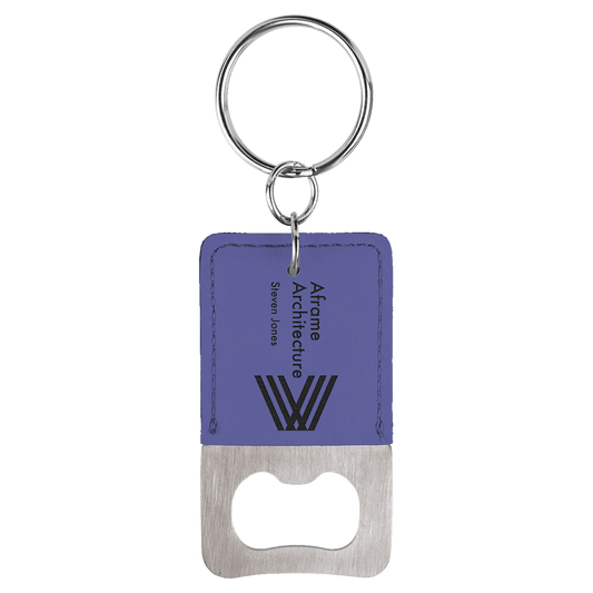 Rectangle Purple Laserable Leatherette Bottle Opener Keychain (Sold by Case of 25)