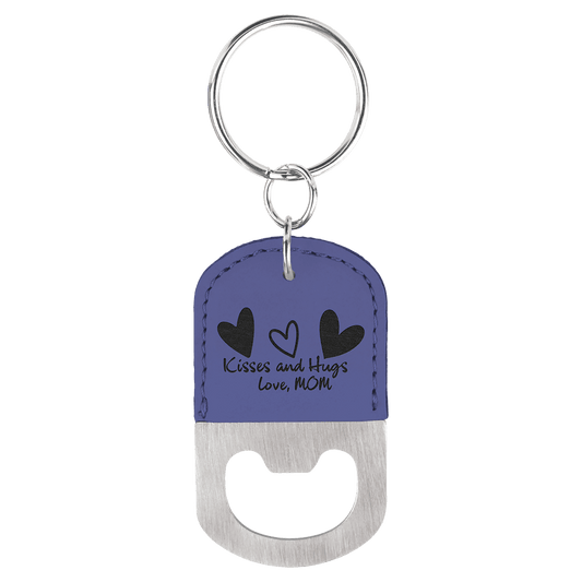 Purple Laserable Leatherette Oval Bottle Opener Keychain (Sold by Case of 25)