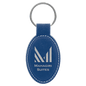3" x 1 3/4" Blue/Silver Laserable Leatherette Oval Keychain (Sold by Case of 50)