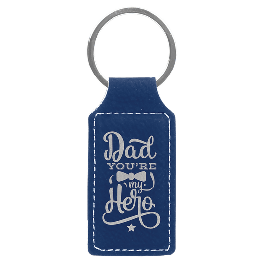 2 3/4" x 1 1/4" Blue/Silver Laserable Leatherette Rectangle Keychain (Sold by Case of 50)