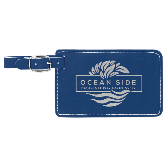 4 1/4" x 2 3/4" Blue/Silver Laserable Leatherette Luggage Tag (Sold by Case of 10)
