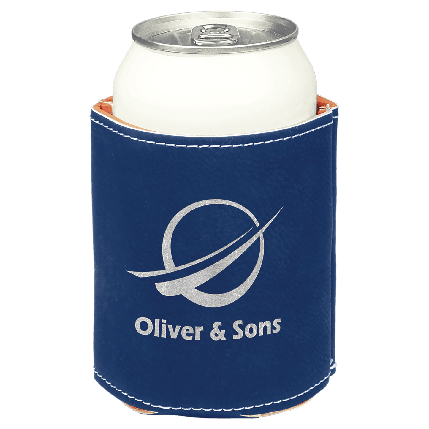3 3/4" Blue/Silver Laserable Leatherette Beverage Holder (Sold by Case of 25)