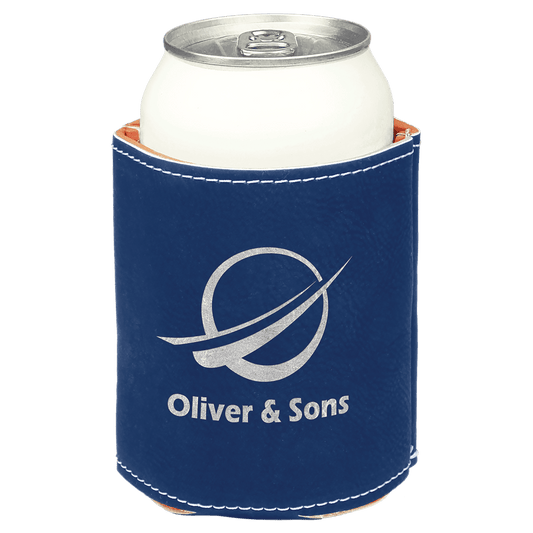 3 3/4" Blue/Silver Laserable Leatherette Beverage Holder (Sold by Case of 25)