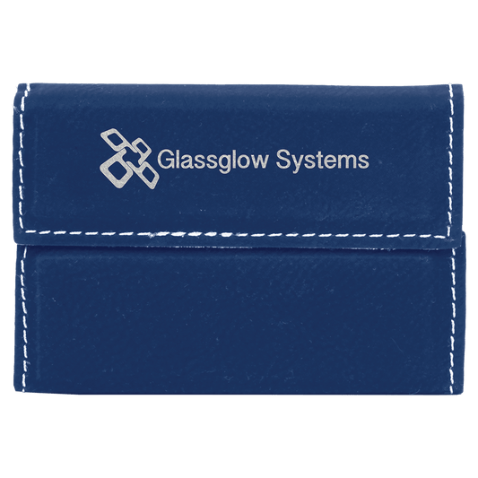 3 3/4" x 2 3/4" Blue/Silver Laserable Leatherette Hard Business Card Holder (Sold by Case of 10)