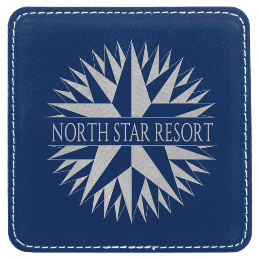 4" x 4" Square Blue/Silver Laserable Leatherette Coaster (Sold by Case of 6)
