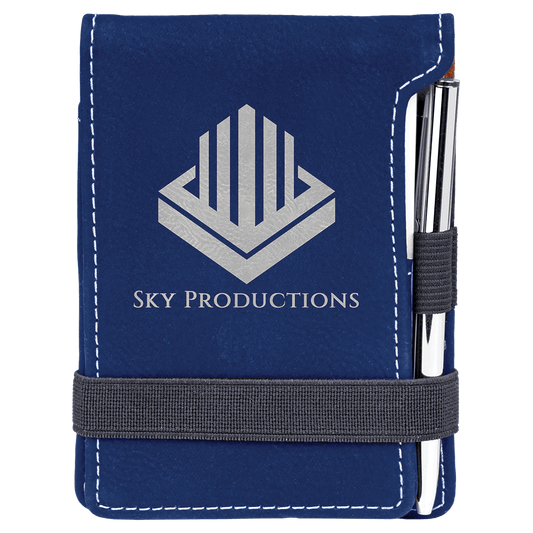 3 1/4" x 4 3/4" Blue/Silver Laserable Leatherette Mini Notepad with Pen (Sold by Case of 10)