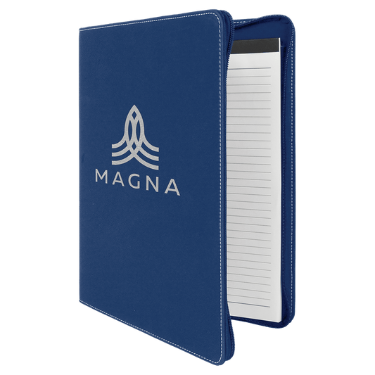 9 1/2" x 12"  Blue/Silver w/Zipper Laserable Leatherette Portfolio with Notepad (Sold by Case of 4)