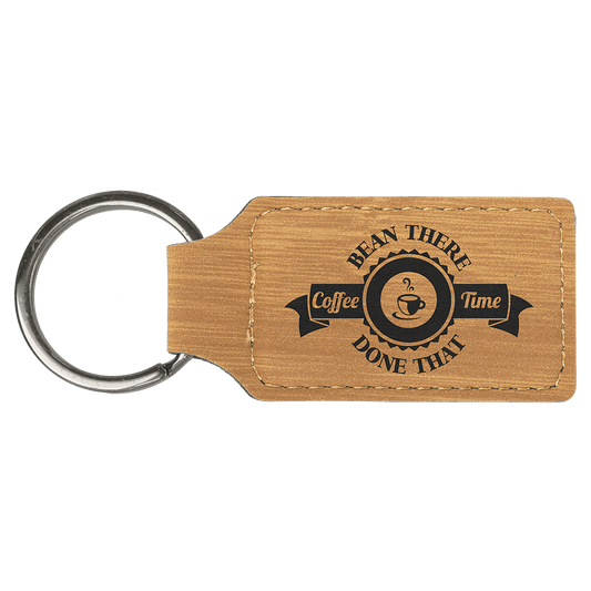 2 3/4" x 1 1/4" Bamboo Laserable Leatherette Rectangle Keychain (Sold by Case of 50)