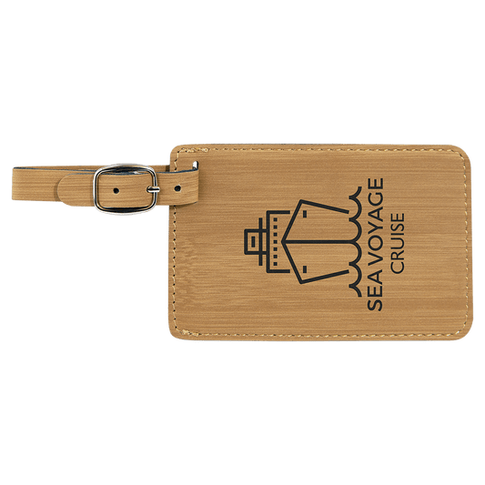 4 1/4" x 2 3/4" Bamboo Laserable Leatherette Luggage Tag (Sold by Case of 10)