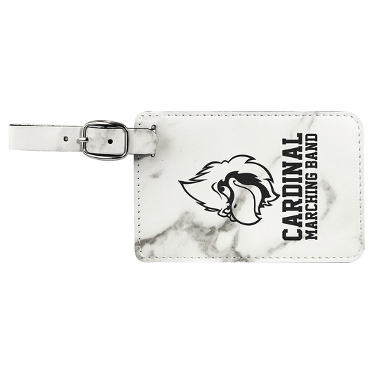 4 1/4" x 2 3/4" White Marble Laserable Leatherette Luggage Tag (Sold by Case of 10)