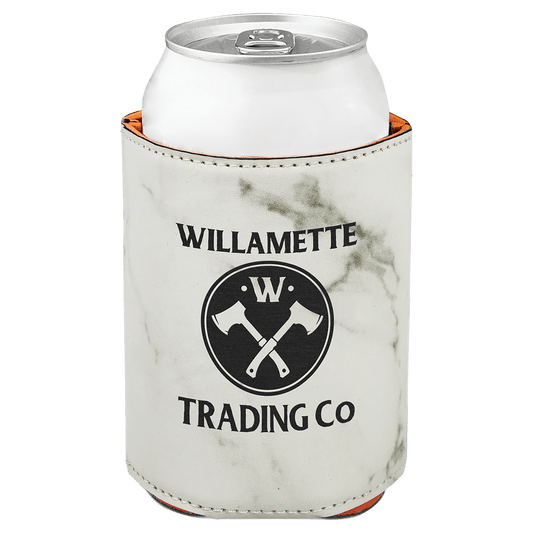 3 3/4" White Marble Laserable Leatherette Beverage Holder (Sold by Case of 25)
