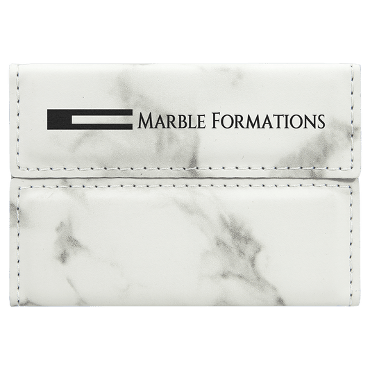 3 3/4" x 2 3/4" White Marble Laserable Leatherette Hard Business Card Holder (Sold by Case of 10)