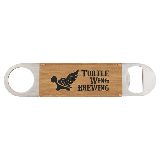 1 1/2" x 7" Bamboo Laserable Leatherette Bottle Opener (Sold by Case of 25)