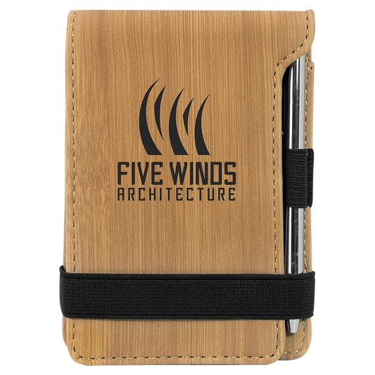 3 1/4" x 4 3/4" Bamboo Laserable Leatherette Mini Notepad with Pen (Sold by Case of 10)