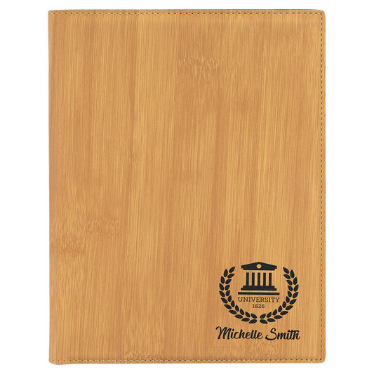 7" x 9" Bamboo Laserable Leatherette Small Portfolio with Notepad (Sold by Case of 4)