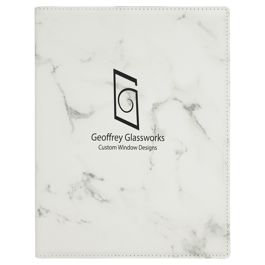 7" x 9" White Marble Laserable Leatherette Small Portfolio with Notepad (Sold by Case of 4)