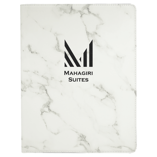 9 1/2" x 12" White Marble Laserable Leatherette Portfolio with Notepad (Sold by Case of 4)