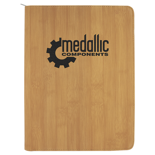 9 1/2" x 12" Bamboo with Zipper Laserable Leatherette Portfolio with Notepad (Sold by Case of 4)