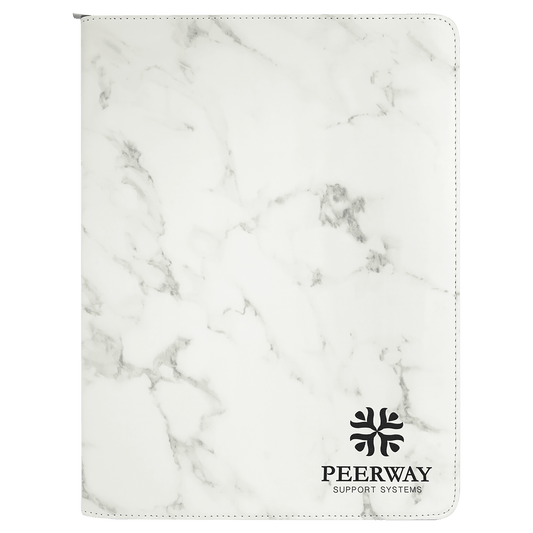 9 1/2" x 12" White Marble with Zipper Leatherette Portfolio with Notepad (Sold by Case of 4)