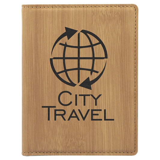 4 1/4" x 5 1/2" Bamboo Laserable Leatherette Passport Holder (Sold by Case of 6)