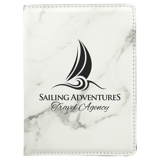 4 1/4" x 5 1/2" White Marble Laserable Leatherette Passport Holder (Sold by Case of 6)