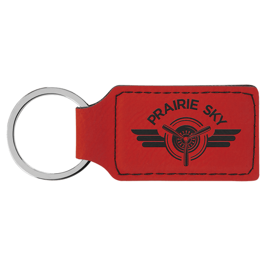 2 3/4" x 1 1/4" Red Laserable Leatherette Rectangle Keychain (Sold by Case of 50)